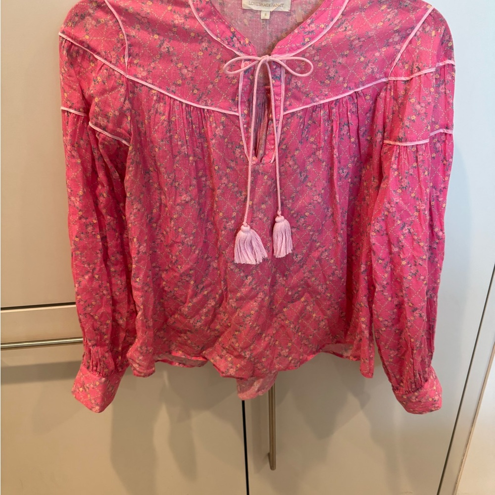 Loveshackfancy Pink Patterned Blouse - image 1